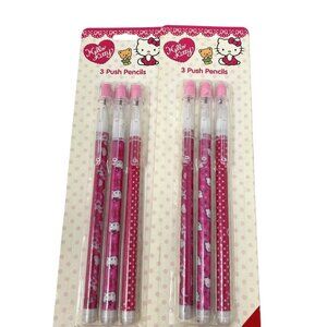Sanrio 2 Packages Hello Kitty Push Pencils Set Of 3 Pink Barrel And Eraser
